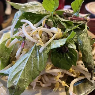 Basil, bean sprouts, lime, and jalapeño