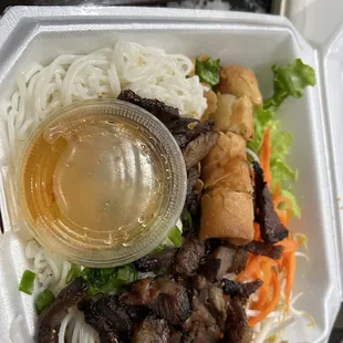 Pork and egg roll bun salad