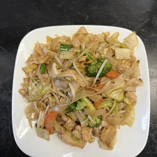 FN2. Chicken Stir Fry Flat Rice Noodles, add mixed veggies