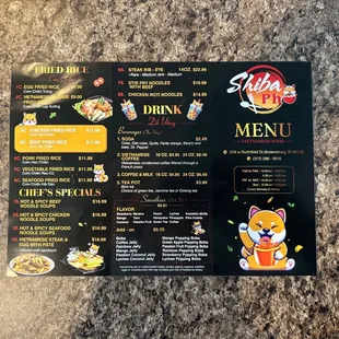  menu for a chinese restaurant