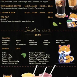 he menu for the drink