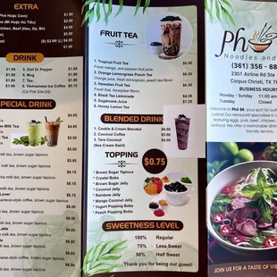 Paper menu as of 10/6/24--missing a few new items per staff
