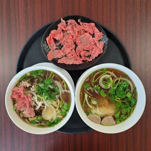5 - Special Combo Pho &amp; 6 - Rare-Steak with Meatball  Meat outside.