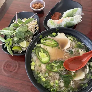 Chicken Pho and shrimp spring rolls