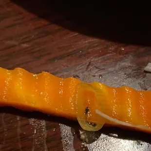 a peeled orange on a table