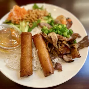 Vermicelli with Grilled Pork and Egg Rolls