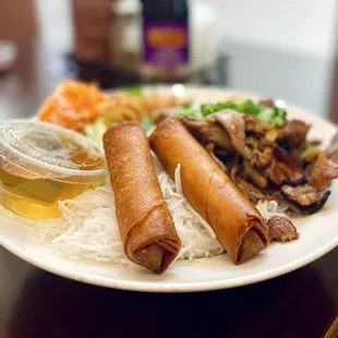 Vermicelli with Grilled Pork and Egg Rolls