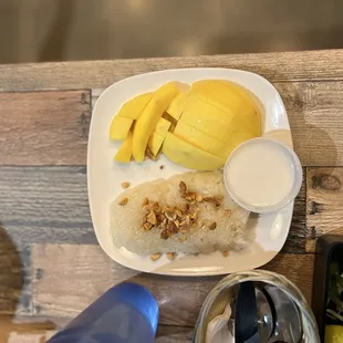 Mango sticky rice top view