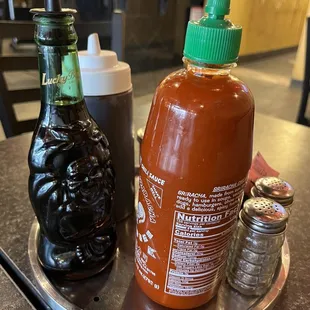 Soy sauce in a beer bottle