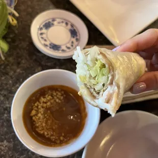 Inside the shrimp and pork spring roll