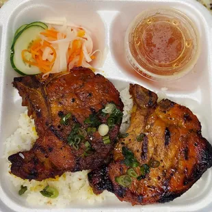 a meal in a styrofoam container