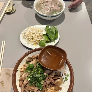 Chicken vermicelli bowl and medium pho