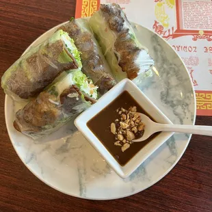 Grilled pork spring rolls