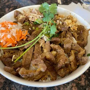 Grilled pork vermicelli bowl. The photo does not do justice to how large this is.