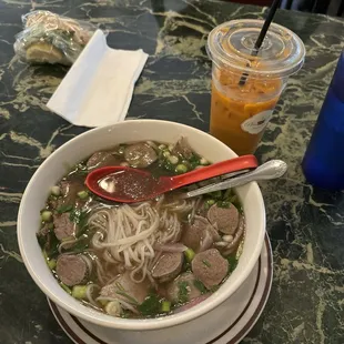 Beef Pho (w/o tripe) Thai tea