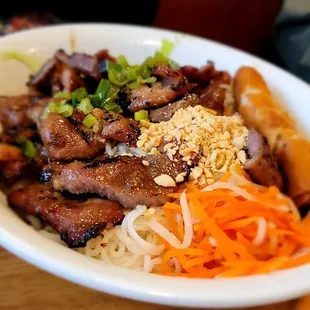 Bun thit nuong (vermicelli with grilled beef, pork, and egg rolls)