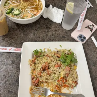 a plate of rice and vegetables