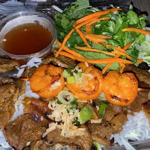 51. Charbroiled Meat and Shrimp Over Vermicelli