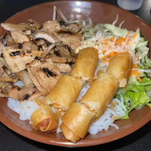 Vermicelli with Grilled Pork and egg rolls