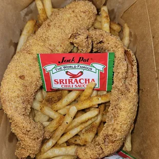 Fish and chips w/Sriracha