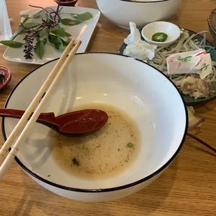 Pho soup with Japanese beef. Picture is worth a thousand words. Usually I leave some broth but I devoured everything. It&apos;s that good!