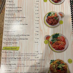 Menu - Vermicelli Bowls and House Specials