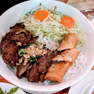 Grilled pork vermicelli with egg roll. Okay - egg rolls were not that great, seems like they watered down the fish sauce