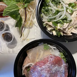 Chicken pho, meat combo pho (larges)