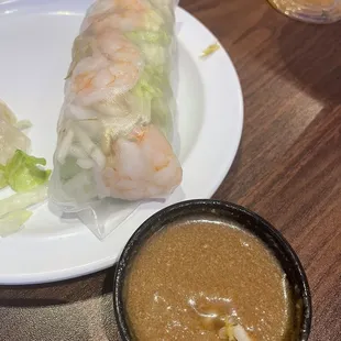 Spring Rolls...peanut sauce was jelly like and the wrap was very tough.