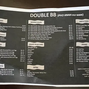 New updated menu &amp; prices