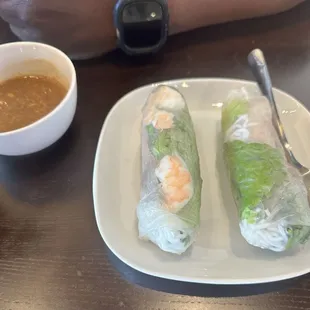 Chicken pho and spring rolls