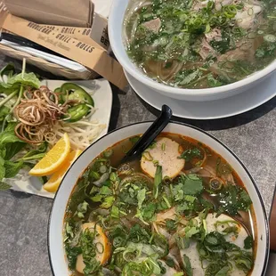 Bun Bo Hue on the bottom and combination pho on top