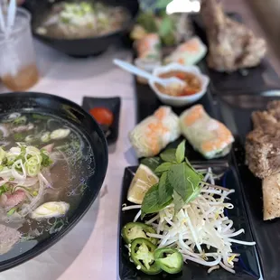 a variety of food items on a table