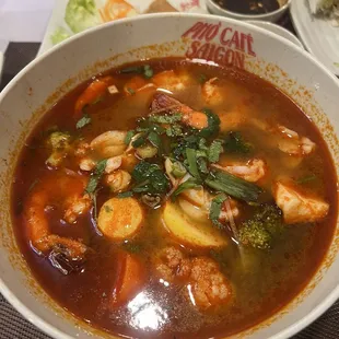 Pho tum yum shrimp and squid