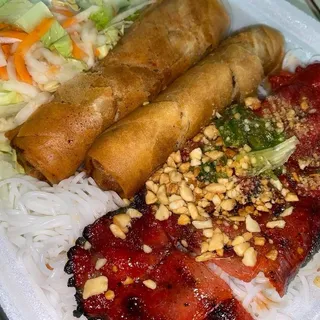 20. Vermicelli with Sliced BBQ Pork and Spring Rolls