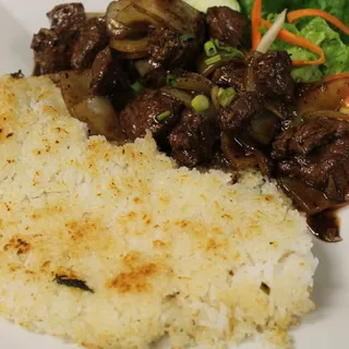 C21. Cubed of Tenderloin Beef Sauteed Crispy Rice Plate