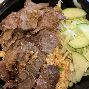 Beef with rice to go.  I asked rice to be fried rice! YUM!