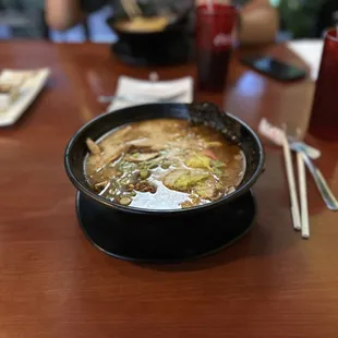 a bowl of soup on a table