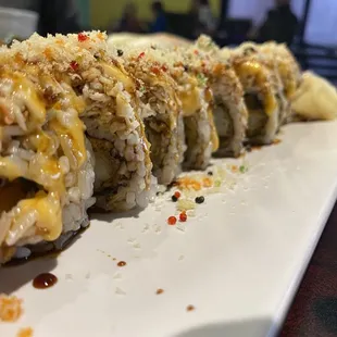 a long roll of sushi