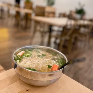 a bowl of soup on a table