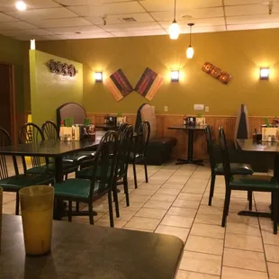 tables and chairs in a restaurant