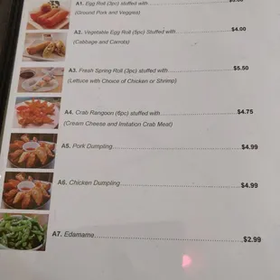 The menu at Pho and More