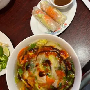 Tofu pho, and tofu spring rolls.