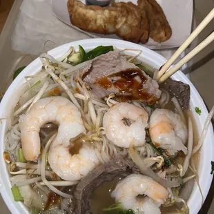 P1 P1. Pho Dac Biet (add shrimp) &amp; A7 Fried Gyoza