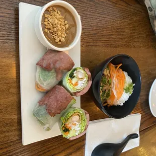 Summer rolls with shrimp egg roll and Vietnamese sausage