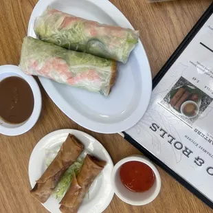 Spring rolls!!!!! THE FRESHEST THING ON THE MENU. Generous with the lettuce and vegetables. Can&apos;t complain lol