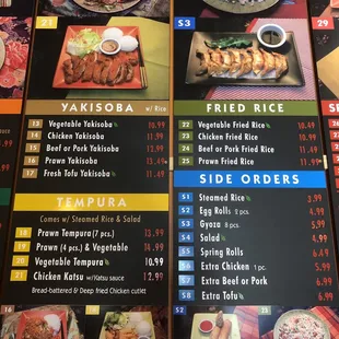 the menu for the restaurant