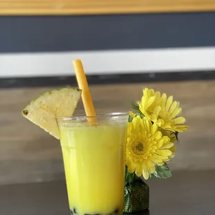 Pineapple with boba.