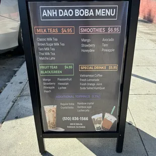 New Boba Menu