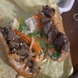 Half banh mi sandwich with all meat